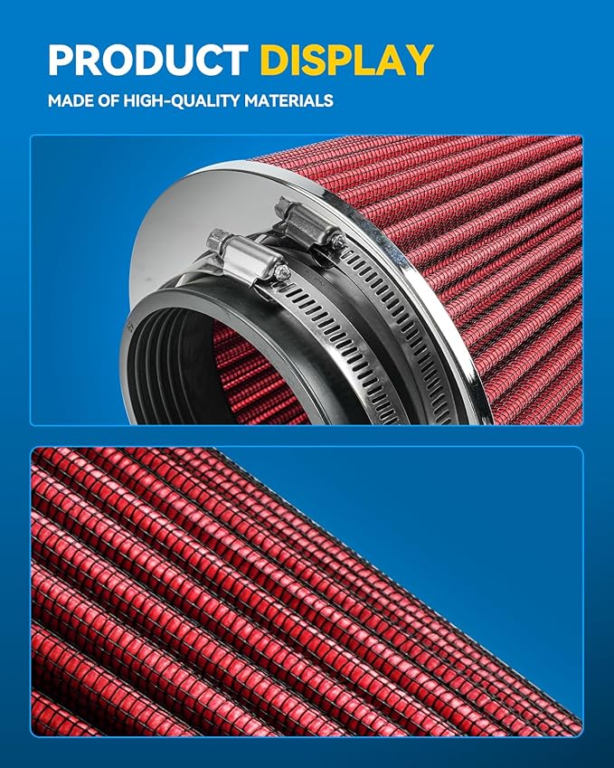 PHILTOP Universal Clamp-On Air Intake Filter, High Performance,Premium Washable Replacement Air Filter: High Flow Air Filter 3.5" 89 mm Inlet