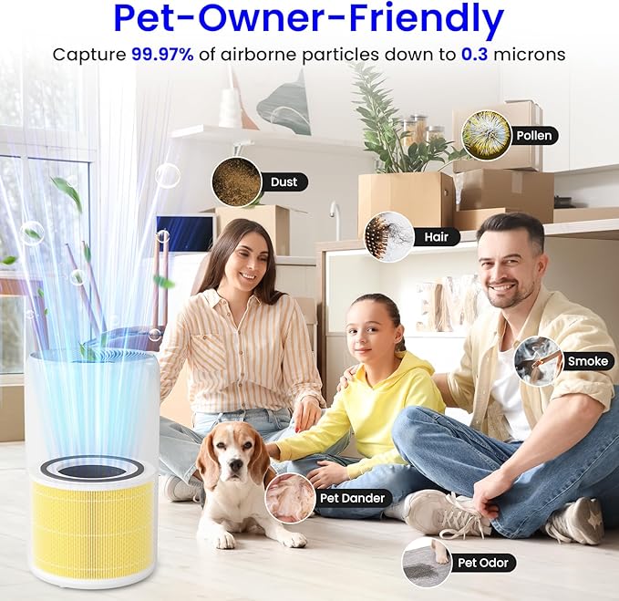 Future Way Core 300 Replacement Filter for LEVOIT Core 300 & 300S Air Purifier, 3-Stage H13 True HEPA Filter for Common Airborne Substance Removal, Replace Core 300-RF, Yellow, 2-Pack