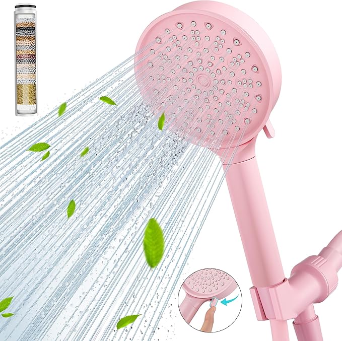 Cobbe Filtered Shower Head with Handheld, High Pressure 6 Spray Mode Showerhead with Filters, Water Softener Filters Beads for Hard Water - Remove Chlorine - Reduces Dry Itchy Skin, Pink