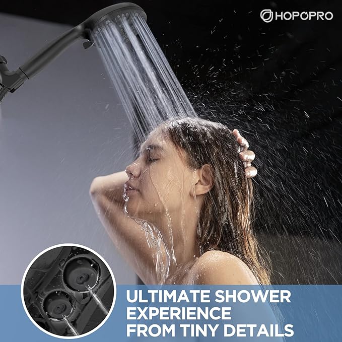 6-Mode High Pressure Handheld Shower Head with Power Wash, HOPOPRO High Flow Hand Held Showerhead Set with Built-in Power Spray to Clean Tub Tile Pets Bathroom Flooring