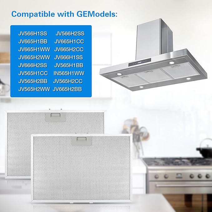 2 Pcs WB02X11012 Range Hood Filter Fit for GE JV565H1BB JV565H1CC JV666H2SS JV566h2SS JV565H1WW