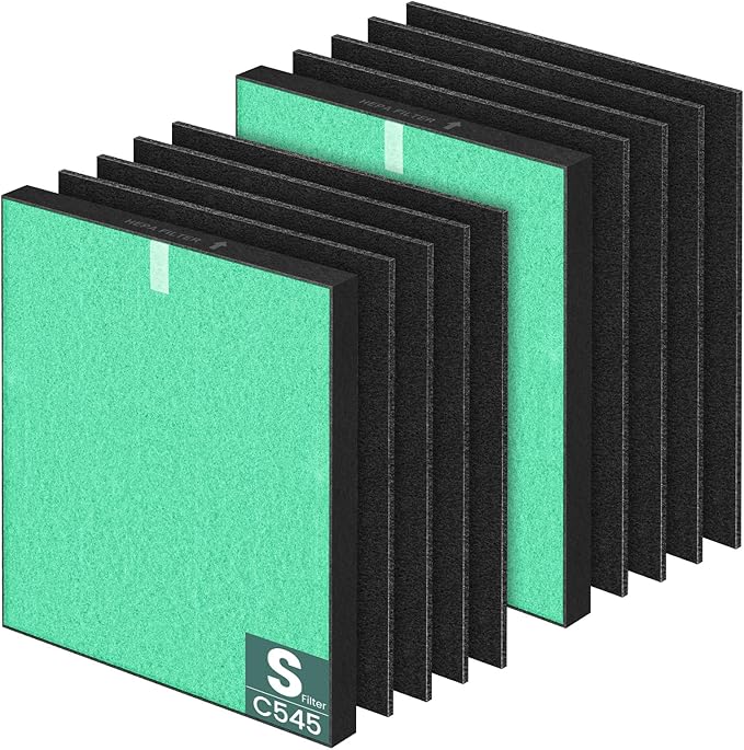 2 Pack C545 HEPA Pollen Replacement Filter S Compatible with Winix C545 Air Purifier, Replaces Part 1712-0096-00 and 2522-0058-00, 2 HEPA Filter + 8 Activated Carbon Filters, Green
