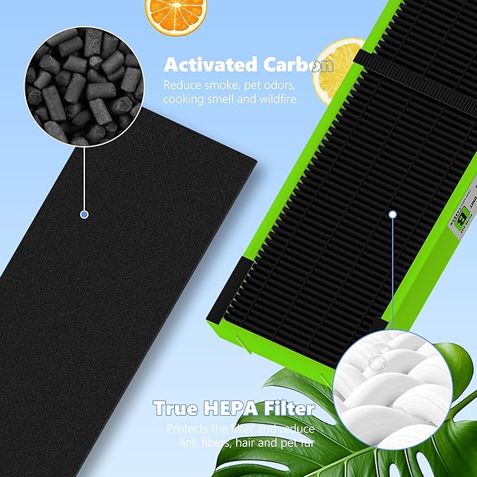 FLT4825VO HEPA Filter B Toxin Absorber Replacement Compatible with G-Guardian AC4825, AC4300, AC4900, AC4825DLX, AC4850 Air Purifier, 4 H13 True HEPA Filters + 8 Activated Carbon Pre-Filters, Green