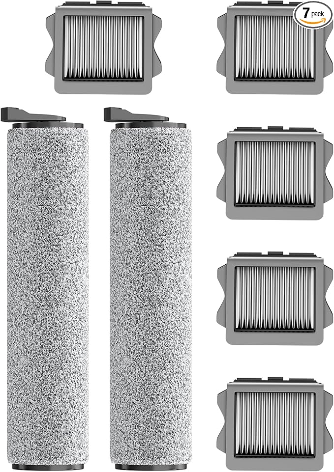 Vacuum Mop Replacement Parts Compatible with Tineco Roller Brush Replacement, Suitable with Ifloor 3 Series, Floor One S3 Series, Ifloor 5 Breeze Cleaner, Set Includes 2 Roller Brushes and 5 Filters
