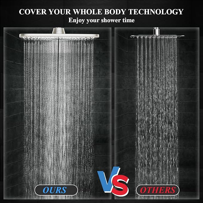 Veken 11.8'' Rain Brushed Nickel Shower Head with Handheld Spray Combo, Extension Arm for Rainfall Showerhead, Muti-modes Massage High Pressure Hand Held Shower Heads with Hose, Anti-Clog Nozzles