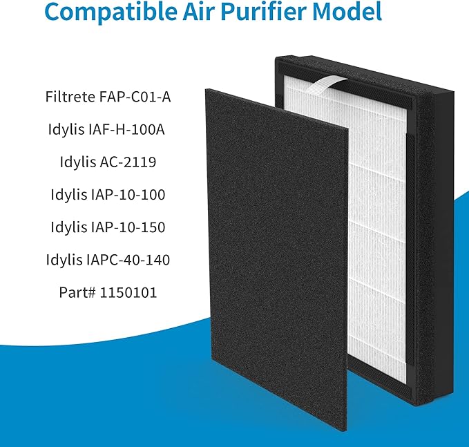4 Packs IAF-H-100A Idylis A Replacement Filter Compatible with 3M Filtrete FAP-C01-A Idylis AC-2119 IAP-10-100 IAP-10-150 IAPC-40-140 Air Purifi-ers Part# 1150096 4 Premium Filters+ 4 Carbon filters