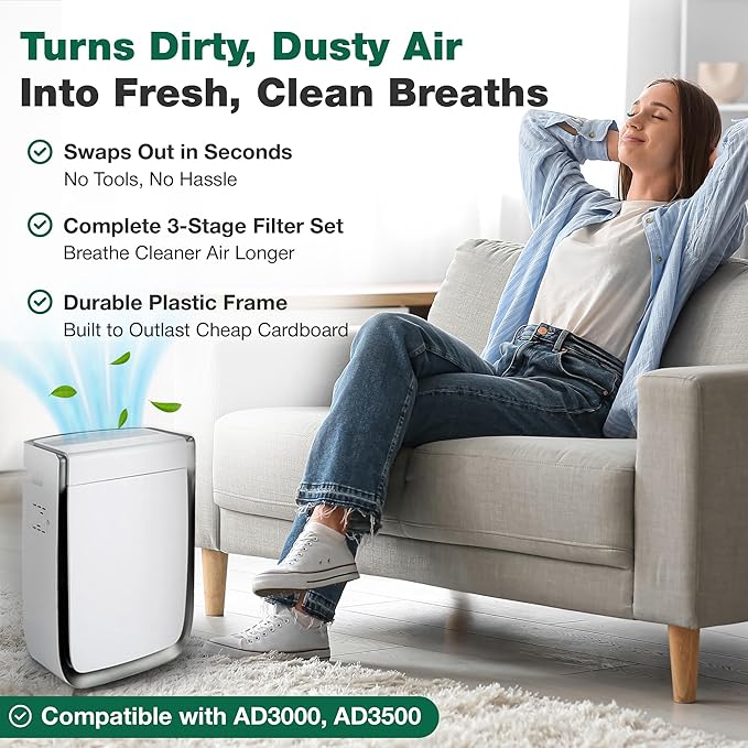 Air Purifier Filter Replacement – Compatible with Air Doctor Models AD3000 and AD3500 – Includes Efficient Air Filter Replacement for Home and Office - Third Party - Product (1-Pack)