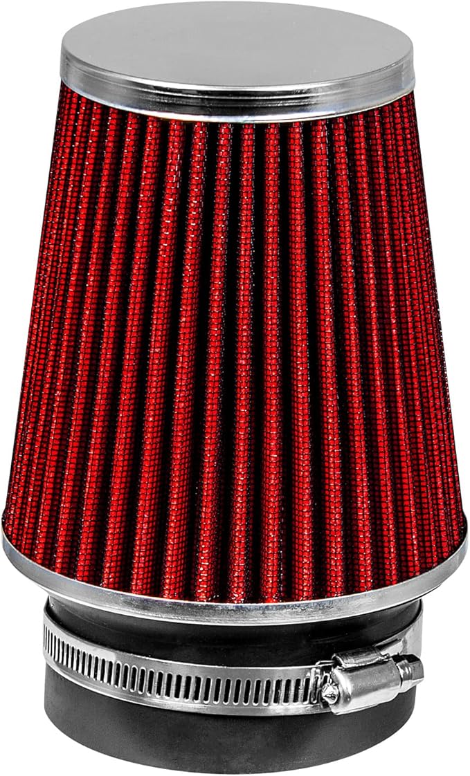 RED 3.5" 89 mm Inlet Narrow Cold Air Cone Replacement Performance Washable Clamp-On Dry Air Filter