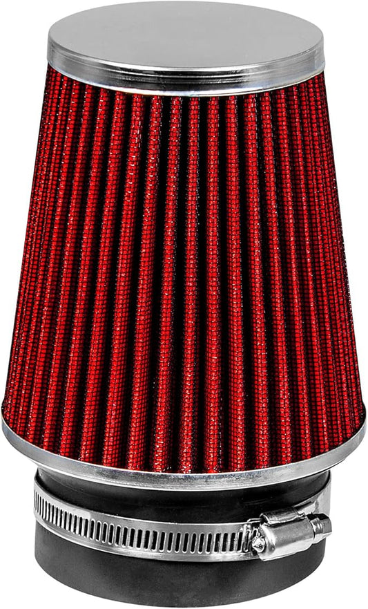 RED 3.5" 89 mm Inlet Narrow Cold Air Cone Replacement Performance Washable Clamp-On Dry Air Filter