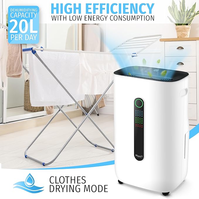 Nyxi 4,500 Sq Ft Home Dehumidifier, Most Efficient Energy Star, XL 1.7 Gallon Tank, Drain Hose, Digital Humidity Control & 24-Hour Timer, Removes Moisture 50 Pints from Rooms, Laundry, Office