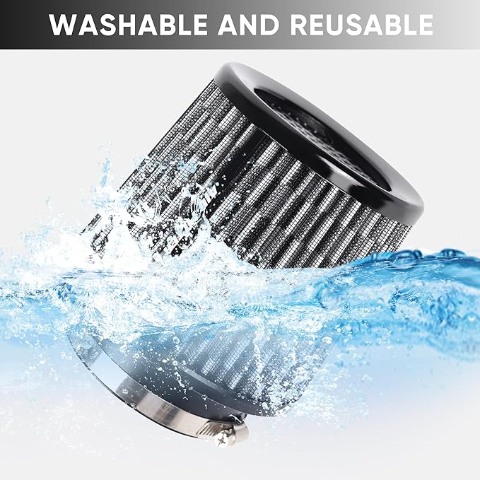 4 Inches Cold Air Intake Filter 3" or 3.5" or 4" High Performance Washable Clamp-On Replacement Cone Air Filter 3 in 1 Size Carbon Fiber Pattern