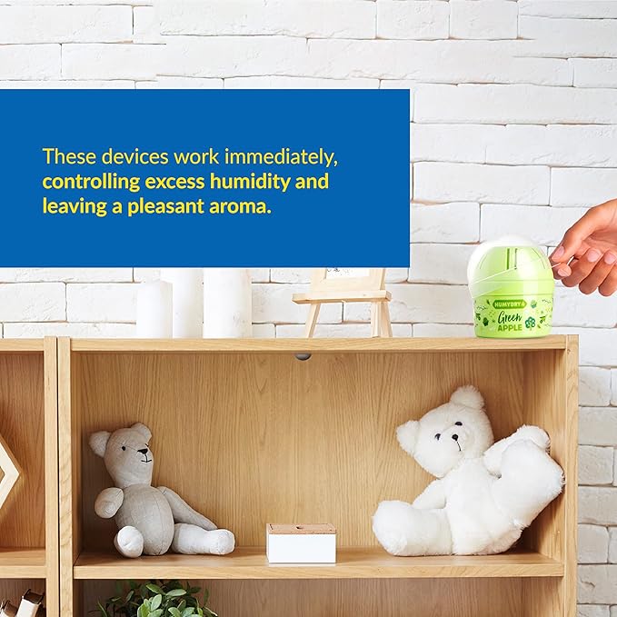 HUMYDRY® - Pack of 12 Mini Units - Dehumidifier and Air Freshener - 2.6 oz - Moisture Absorbers - Prevents bad odors - Green Apple Scent - For small spaces