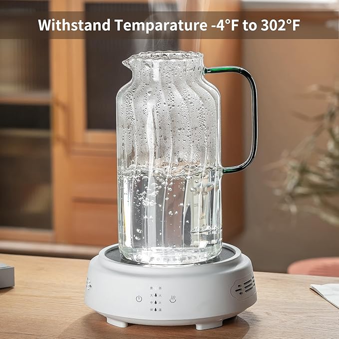 2 PACK Glass Pitcher with Lid, 68 oz/ 2 Liter Classic Vertical Stripes Water Pitcher with Bamboo Lids,Glass Water Carafe for Cold Brew, Coffee, Lemonade, Iced Sun Tea,Beverage,Milk