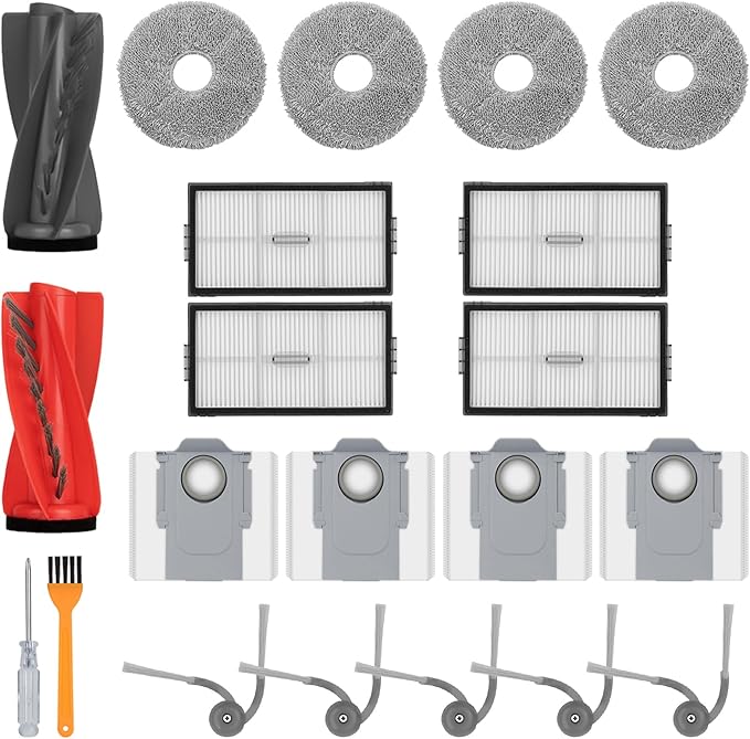 20 Pack Replacement Parts Compatible with Roborock Saros10R Robot Vacuum Cleaner,Parts Include:1 Dual Main Brush,5 Side Brushs,4 Hepa Filter,4 Mop Cloth,4 Dust Bag,1 Cleaning Brush&1 Screwdrive