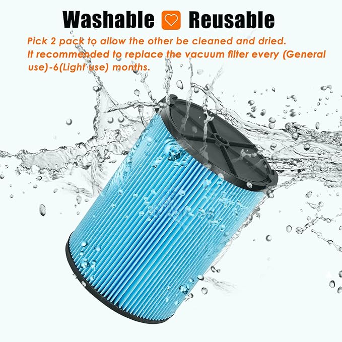 VF5000 Replacement Filter for Ridgid Shop Vacuums 5-20 Gallon, Universal Fine Dust Filter Fits Rigid Wet Dry Vac/Husky Shop Vacuum Filter 6-9 Gallon with Foam Sleeves- 2 Pack