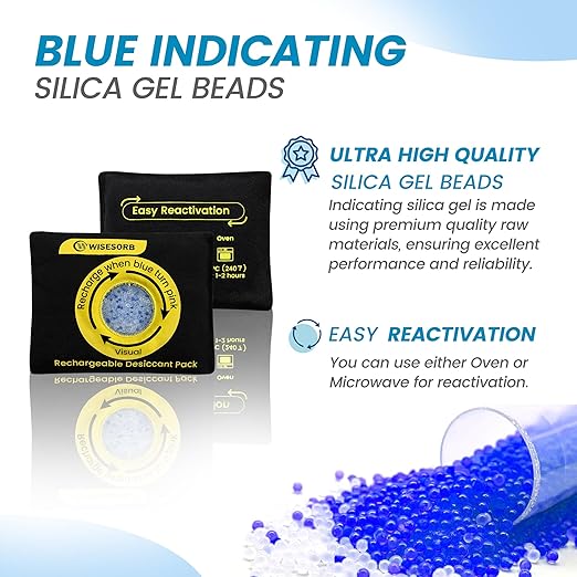 100g Reusable Silica Gel Desiccant Packs, Rechargeable Dehumidifier Moisture Absorbers with Color Indicator for Storage, Gun Safes, Suitcases, 3D Printing Filaments, Electronics, Cars[10Pack]