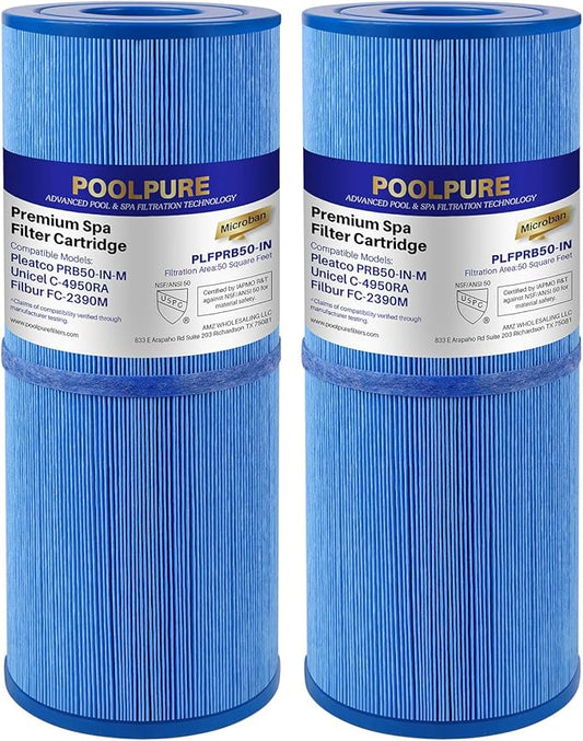 POOLPURE Antimicrobial Spa Filter Replacement for Pleatco PRB50-IN-M, Unicel C-4950RA, Guardian 413-212-02, Filbur FC-2390M,17-2380,Jacuzzi J200 Series Filter,373045, 5X13 Hot Tub Filter, 2 Pack