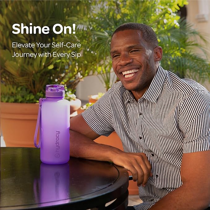 Hydracy Water Bottle with Time Marker -Large BPA Free Water Bottle & No Sweat Sleeve -Leak Proof Gym Bottle with Fruit Infuser Strainer & Times to Drink -Ideal for Fitness Sports & Outdoors