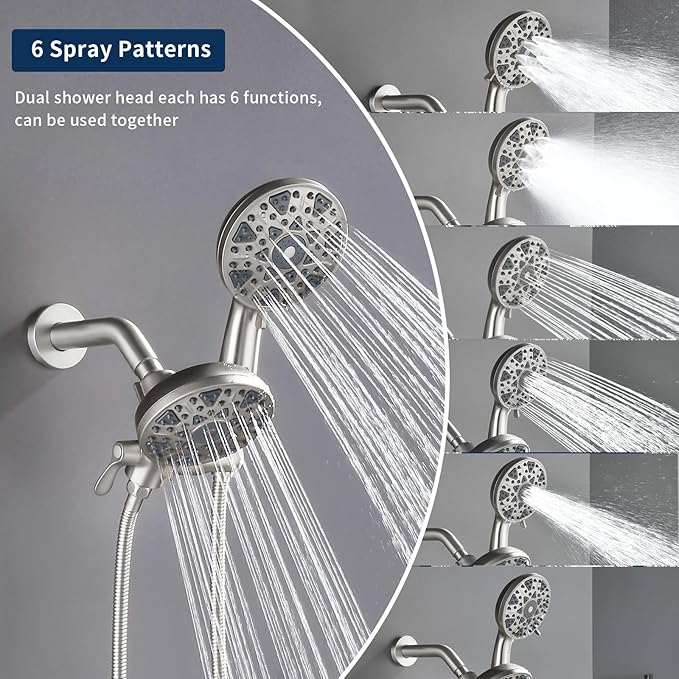 Tub and Shower Faucet Set Complete Dual Shower Head and Handheld 2 in 1 Combo Set Shower System with Tub Spout Tub and Shower Trim Kit Brushed Nickel