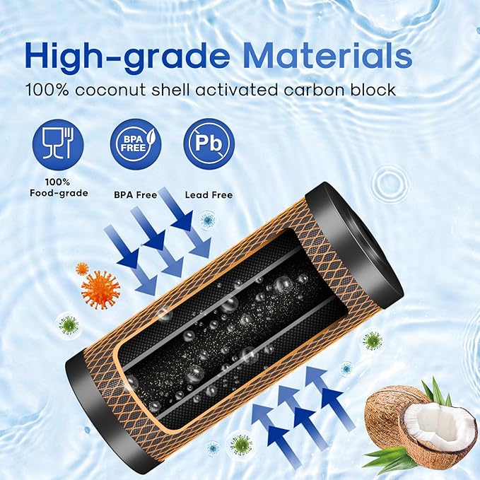 ICEPURE 5 Micron 4.5" x 10" CTO10BB-KDF Whole House Water Filter Coconut Shell Activated Carbon and KDF Heavy Metal Removal Water Filter Replacement for Home, 2PACK