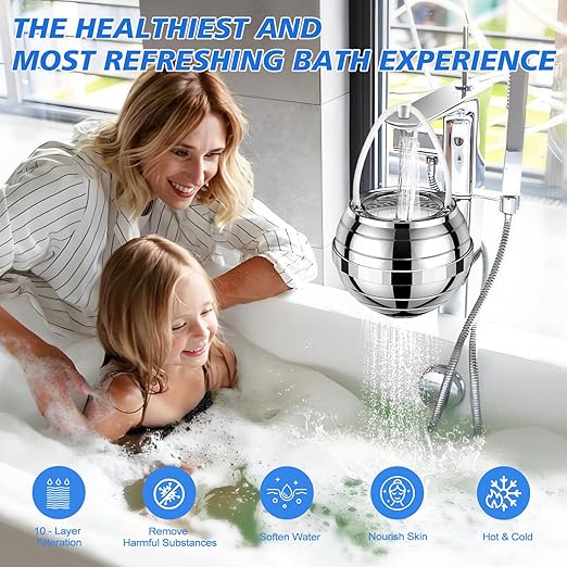Bath Filter for Tub, Bathtub Water Filter 10 Stages Filtration Soften Hard Water 2,500 Gallons Bathtub Removes Chlorine, Shower Filter for Healthier Skin Hair