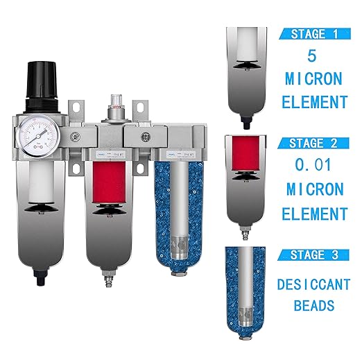 NANPU 3/4" NPT Industrial Grade 3 Stage Air Drying System - Particulate Filter, Coalescing Filter, Desiccant Dryer & Air Regulator, Metal Bowl, Auto Drain, Suitable for Paint Spray＆ Plasma Cutter