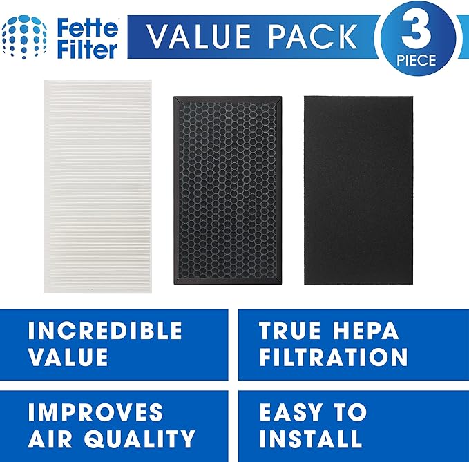 Fette Filter - Replacement Air Purifier Filter Compatible with Honeywell HPA075 HPA075B HPA080 HPA080B Air Purifiers Contains HRFTS1 Filter T, HRF-G Filter G & HRF-A Pre-Filter A - Combo Pack