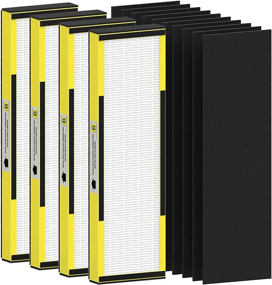 4 Pack FLT4825 HEPA Filter B Replacement Compatible with AC4825 AC4825E AC4300 AC4800 AC4880 AC4900 AC4850, 4 True HEPA Filters & 6 Activated Carbon Pre-filters