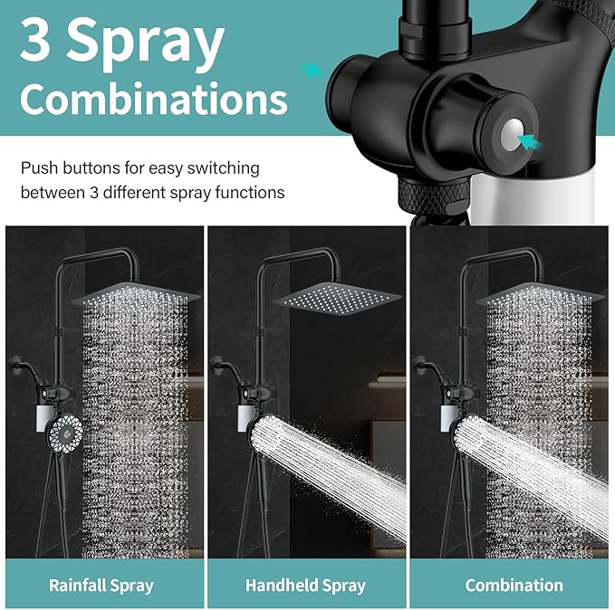 10" Rainfall Shower Heads with Handheld Spray Combo High Pressure, Magnetix Shower Head with Filters for Hard Water, 2 in 1 Dual Shower Head with Handheld and Adjustable Slide Bar (Black)
