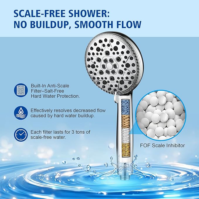 SUMERAIN Shower Filter Head for Hard Water - 9-Spray Modes Shower Head with Filters, FOF Scale Prevention & Vitamin C Skin Care, 3-Month Replacement Filter (Fits Arizona/Texas/California) Chrome