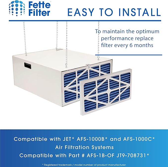Fette Filter - 708731 / AFS-1B-OF Replacement Electrostatic Outer Filter Compatible with JET AFS-1000B and AFS-1000C Air Filtration Systems Part # AFS-1B-OF Includes 2 Replacement Filters.