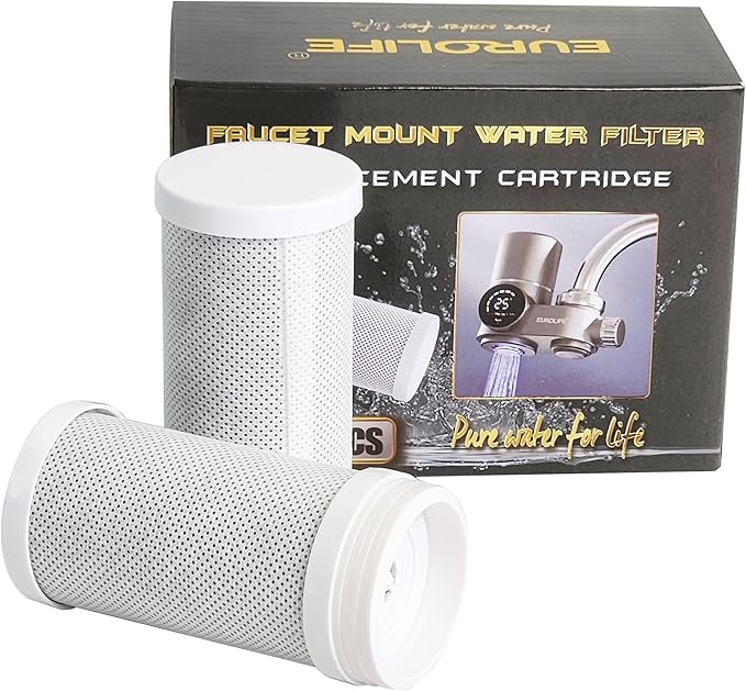 Faucet Mount Replacement Filter 2-Pack, 7 Stages of High Efficiency Fine Filtration, Easy Installation, Pure Water Filters Replacement Fit for Kitchen & Bathroom Sinks, Leak-proof, BPA Free