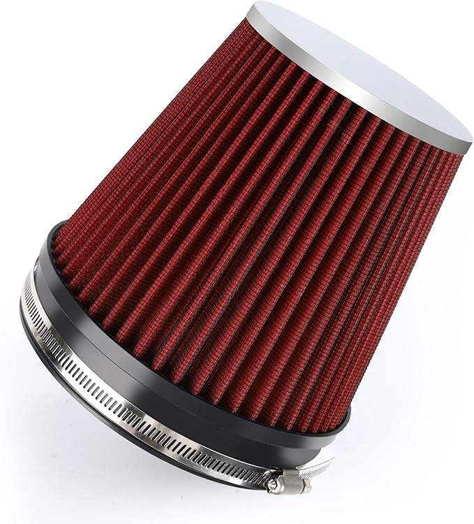 6" 152mm Cold Air Intake Filter Clamp-On Replacement High Flow Inlet Air Filter High Performance Washable Cone Filter 7" Tall Red