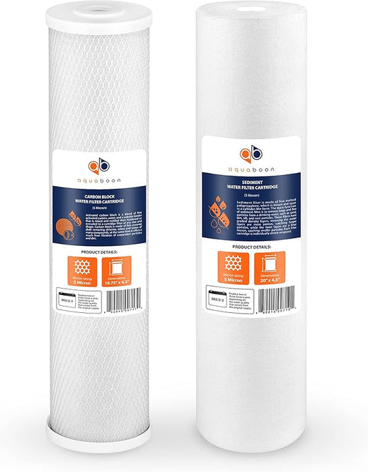 Aquaboon 5 Micron 20 x 4.5 Water Filter Cartridges Set of 2, Whole House Water Filter Replacements for 2-Stage Sediment & Chlorine, Odors Reduction
