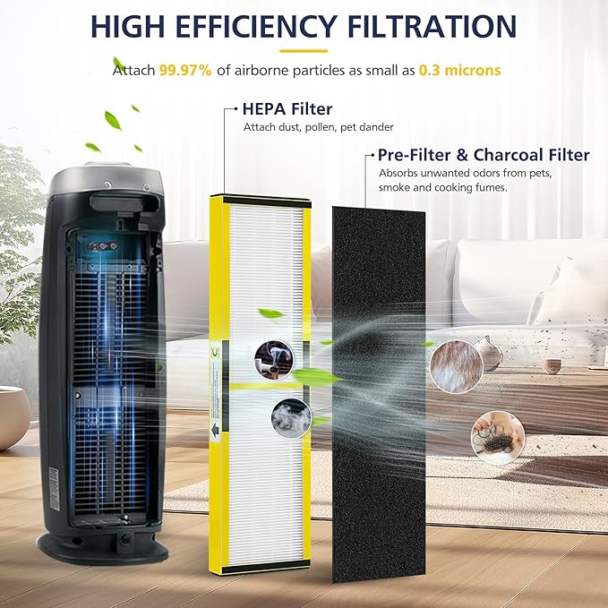 2 Pack FLT5000 HEPA Replacement Filt-er C with 6 Pack Activated Carbon for G-Guardian AC5250PT AC5000 AC5000E AC5300B AC5350B AC5350BCA AC5350W CDAP5500