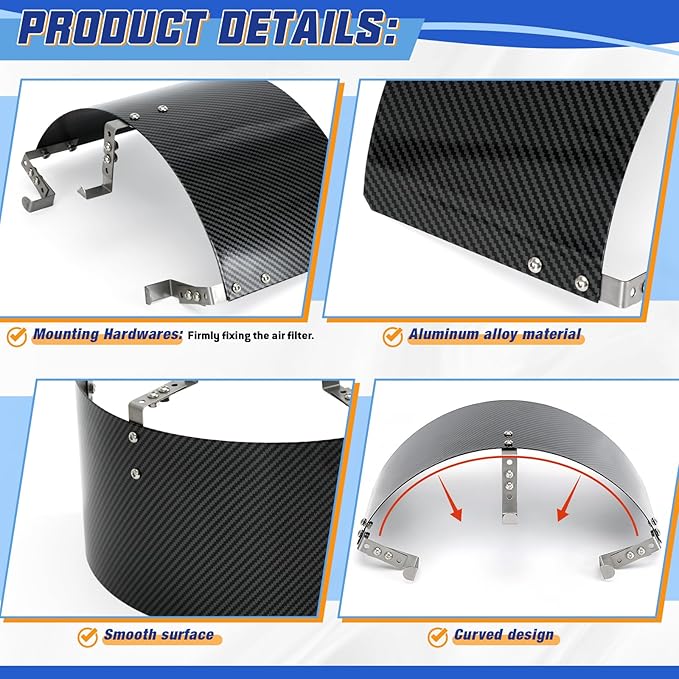 PTNHZ Universal Stainless Steel Air Intake Filter Cover Heat Shield Fits for 2.5-3.5" Cone or Cylinder Filter Carbon Fiber