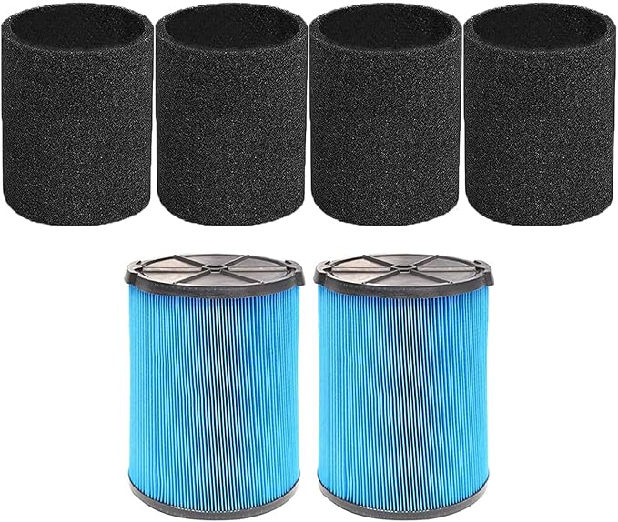 2 Pack VF5000 Filter for Ridgid Shop Vac 5-20 Gallon Wet Dry Vacuums, 3 Layer Pleated Vacuum Filter Fit Models WD1450 WD0970 WD1270 WD06700 WD1851 WD1680 RV2400A（with 4pcs Foam Sleeve）