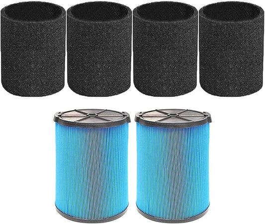 2 Pack VF5000 Filter for Ridgid Shop Vac 5-20 Gallon Wet Dry Vacuums, 3 Layer Pleated Vacuum Filter Fit Models WD1450 WD0970 WD1270 WD06700 WD1851 WD1680 RV2400A（with 4pcs Foam Sleeve）