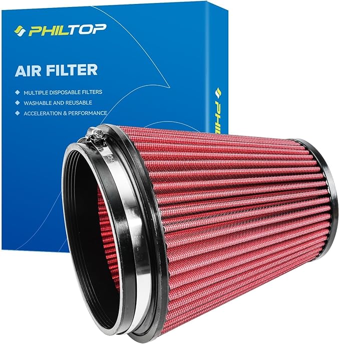 PHILTOP Universal Clamp-On Air Intake Filter, RU-1041,High Performance, Premium, Replacement Air Filter: Flange Diameter: 6 In, Filter Height: 7.5 In, Flange Length: 1 In, Shape: Round Tapered