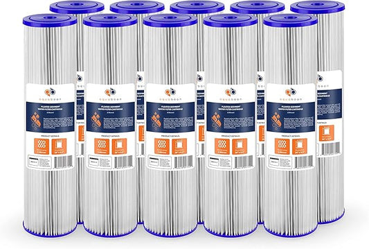 Aquaboon 20 Inch Whole House Pleated Water Sediment Filter Replacement 5 Micron Water Filter Cartridge Compatible with ECP5-20BB, SPC-45-2005, 10-Pack