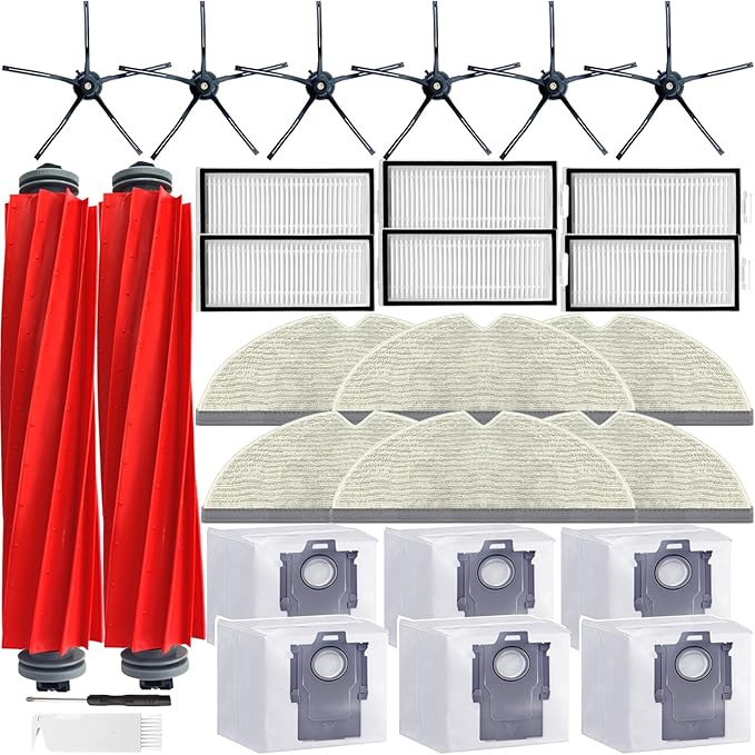 Q7 Replacement Parts Compatible with Roborock Q7 Q7+ Q7 Max Q7 Max+ Robot Vacuum Cleaner,2 Main Brush, 6 Mop Cloth Pads, 6 Side Brushes, 6 HEPA Filters,6 Dust Bag