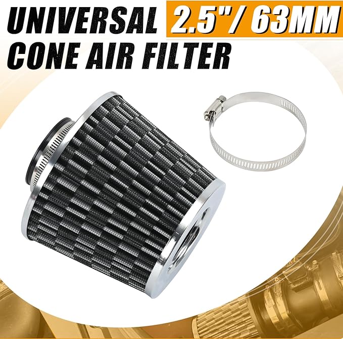 PTNHZ Universal Carbon Fiber 2.5" 63mm High Flow Cold Air Intake Cone Air Filter Power Intake Air Inlet System Air Cleaner