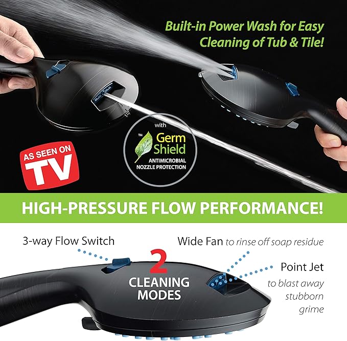 Hotel Spa AquaCare As-Seen-On-TV High Pressure 50-mode Rain & Handheld 3-way Shower Head Combo - Anti-clog Nozzles/Tub, Tile & Pet Power Wash/Extra Long 6 ft. Stainless Steel Hose/ORB Bronze Finish