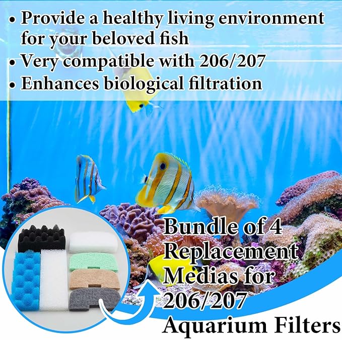 52 Pcs Replacement Filter Media Kit Compatible with Fluval 206/207 Aquarium Filters Include Biological Foams Ammonia Remover Phosphate Pads Nitrite Remover, Towel and Grease