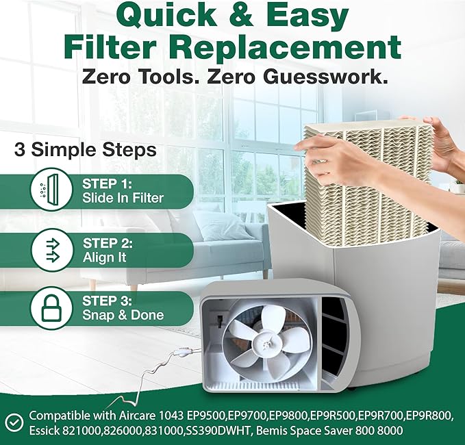Think Crucial Replacement Humidifier Paper Wick Filters Compatible with Aircare 1043 EP9500,EP9700,EP9800,EP9R500,EP9R700,EP9R800, Essick 821000,826000,831000,SS390DWHT, Bemis Space Saver 800 8000