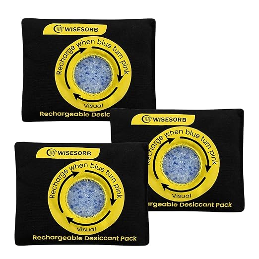 100g Reusable Silica Gel Desiccant Packs, Rechargeable Dehumidifier Moisture Absorbers with Color Indicator for Bins, Gun Safes, Suitcases, 3D Printing Filaments, Electronics, Cars [3 Pack]