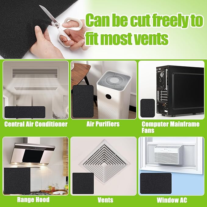 15.7" x 27.6" Extra Large Cuttable Air Conditioner Filters - Cut to Fit Carbon Pad Air Purifier Filters, Washable Reusable Foam Pad Pre Filter Roll for Air Filters AC Window Unit Charcoal Sheet