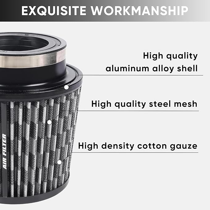 4 Inches Cold Air Intake Filter 3" or 3.5" or 4" High Performance Washable Clamp-On Replacement Cone Air Filter 3 in 1 Size Carbon Fiber Pattern