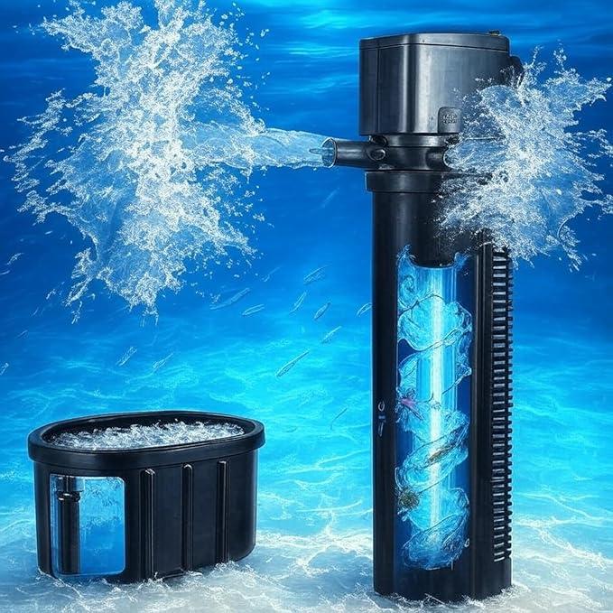 Hypool Aquarium U-V Filter 600GPH for Large 75-300 Gallon Fish Tank Cold Plunge Tub Small Koi Pond Filter Pleated Water Polishing Media, Green Clean Machine Deodorization for Saltwater Freshwater