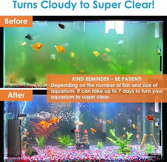 Aquarium U-V Filter for Green Water, Fish Tank Filter with Timer U-V Light, Turtle Tank Filter, Internal Filter with Dual Water Outlet & Aeration, for 10-40 Gallon Tank